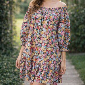 NWOT Anthropologie Maeve Floral Flounce Off-Shoulder Dress Size SMALL